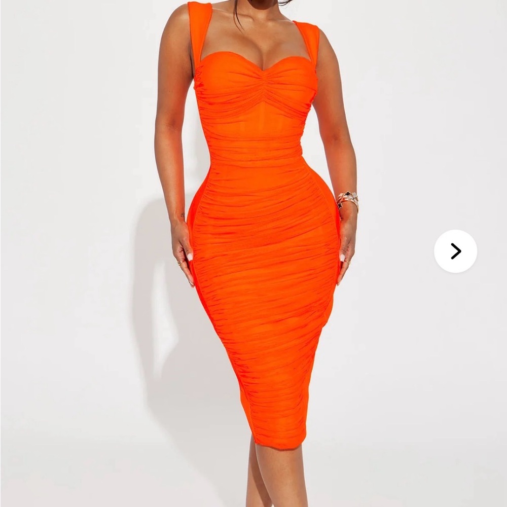 Fashion Nova Vibrant Orange Midi Dress